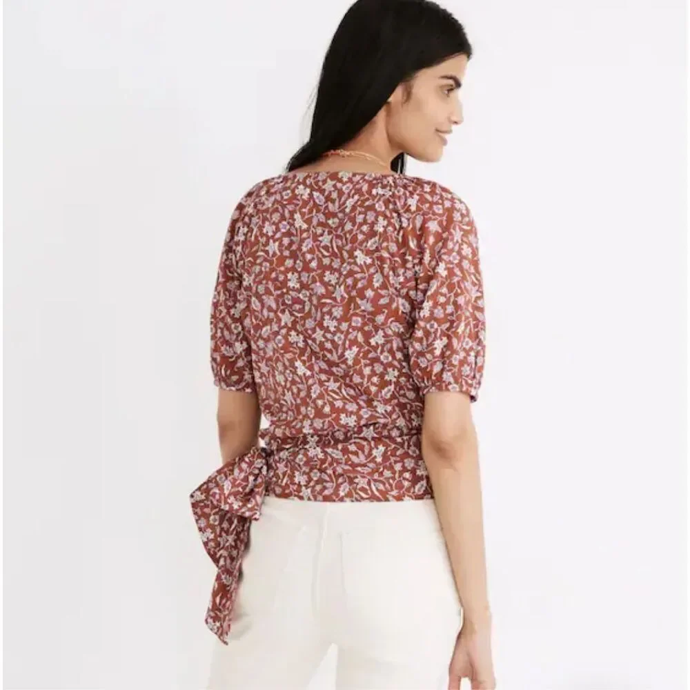 Madewell‎ Puff-Sleeve Wrap Crop Top in Batik Vine small nwot